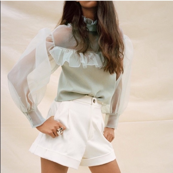 Zara Tops - Zara Organza Knit Sweater Blouse M Seafoam
